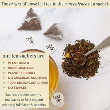 Ambrosia White Tea, Pyramid Sachet Tea Bags, Pai Mu Tan Fruity, Low-Caffeine, Antioxidant-Rich - 16 Cups | The Spice Hut, First Sip Of Tea